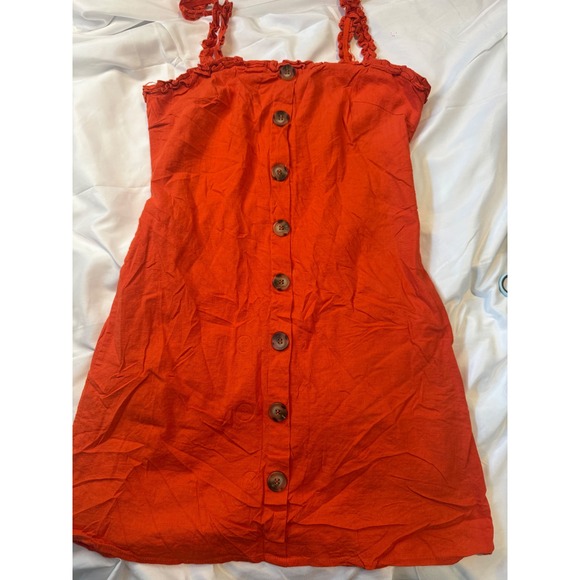 Dresses & Skirts - Newbury Kustom Orange Button Front Mini Dress Y2K Boho Ruffle Strap S